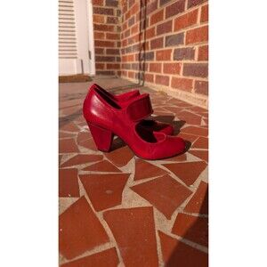 Buffalo London Leather Mary Jane Pumps -Red-Sz 38 (7/7.5) Made In Brazil